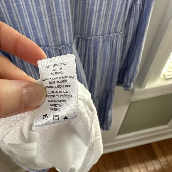 Rails Everly Ludlow Stripe Linen Blend Long Sleeve Dress Blue Size XS Flowy - Picture 10 of 10